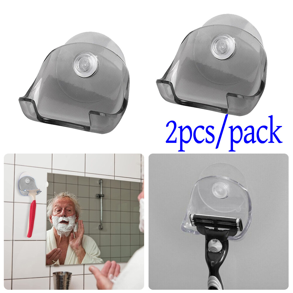 2x Wall Mounted Shaver Toothbrush Holder Washroom Bath Suction Cup Razor Rack