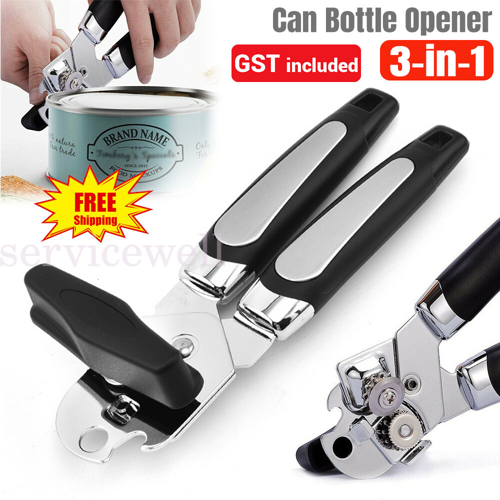 Can Bottle Opener Classic Stainless Steel Manual Heavy Duty 3-in-1 Can Opener