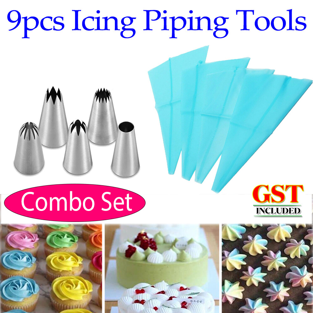 9x Large Cream Icing Piping Nozzles Set Kit Pastry Tips DIY Cake Decorating Tool