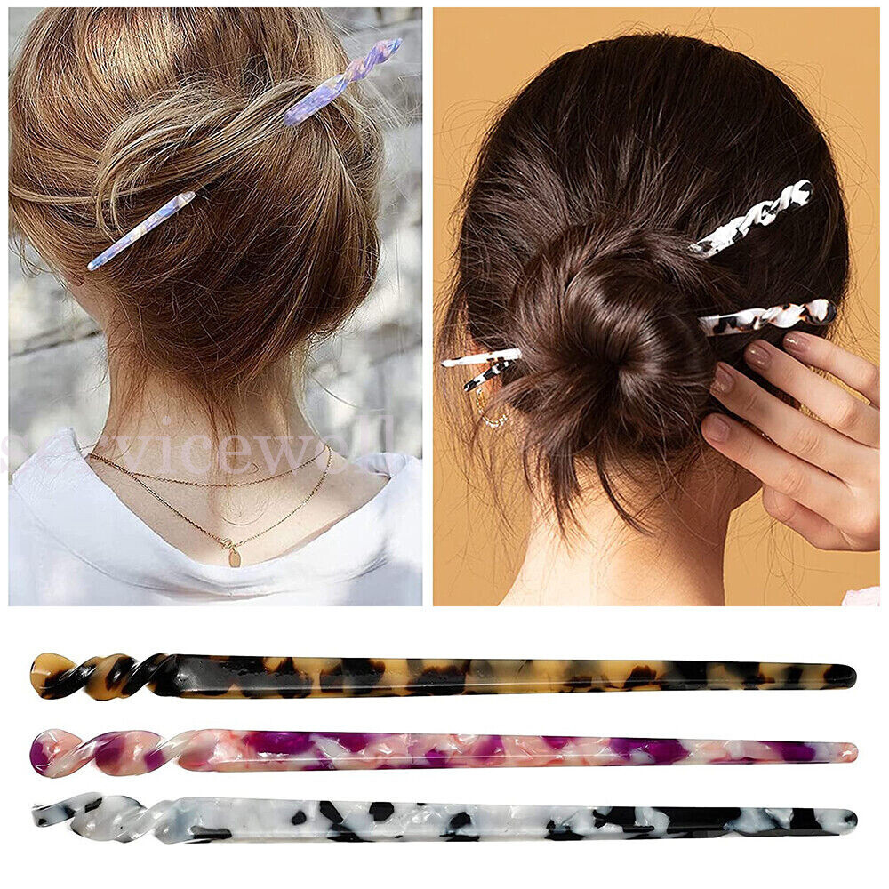 2x Women Oriental Updo Bun French Styling boho Acetate hair Pin Stick Chopstick