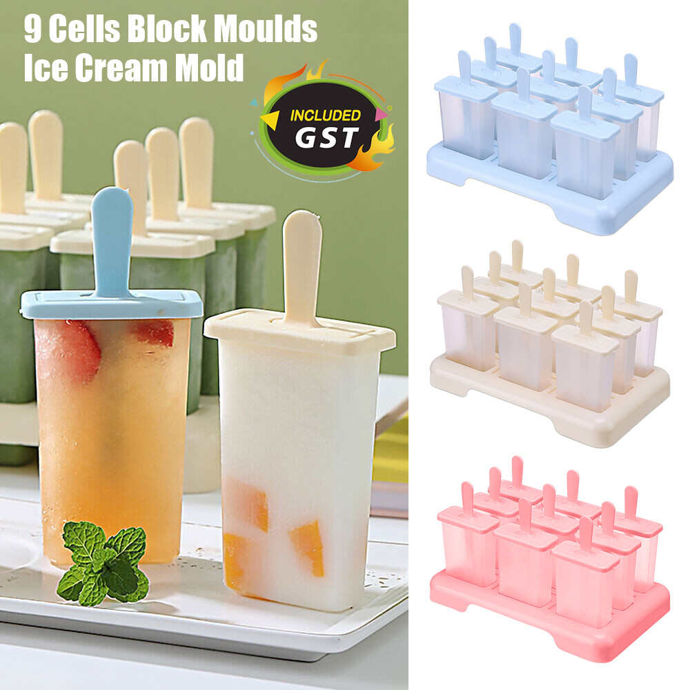 9 Cells Block Moulds Ice Cream Mold Icy Pole Jelly Pop Popsicle Maker Mould Tray