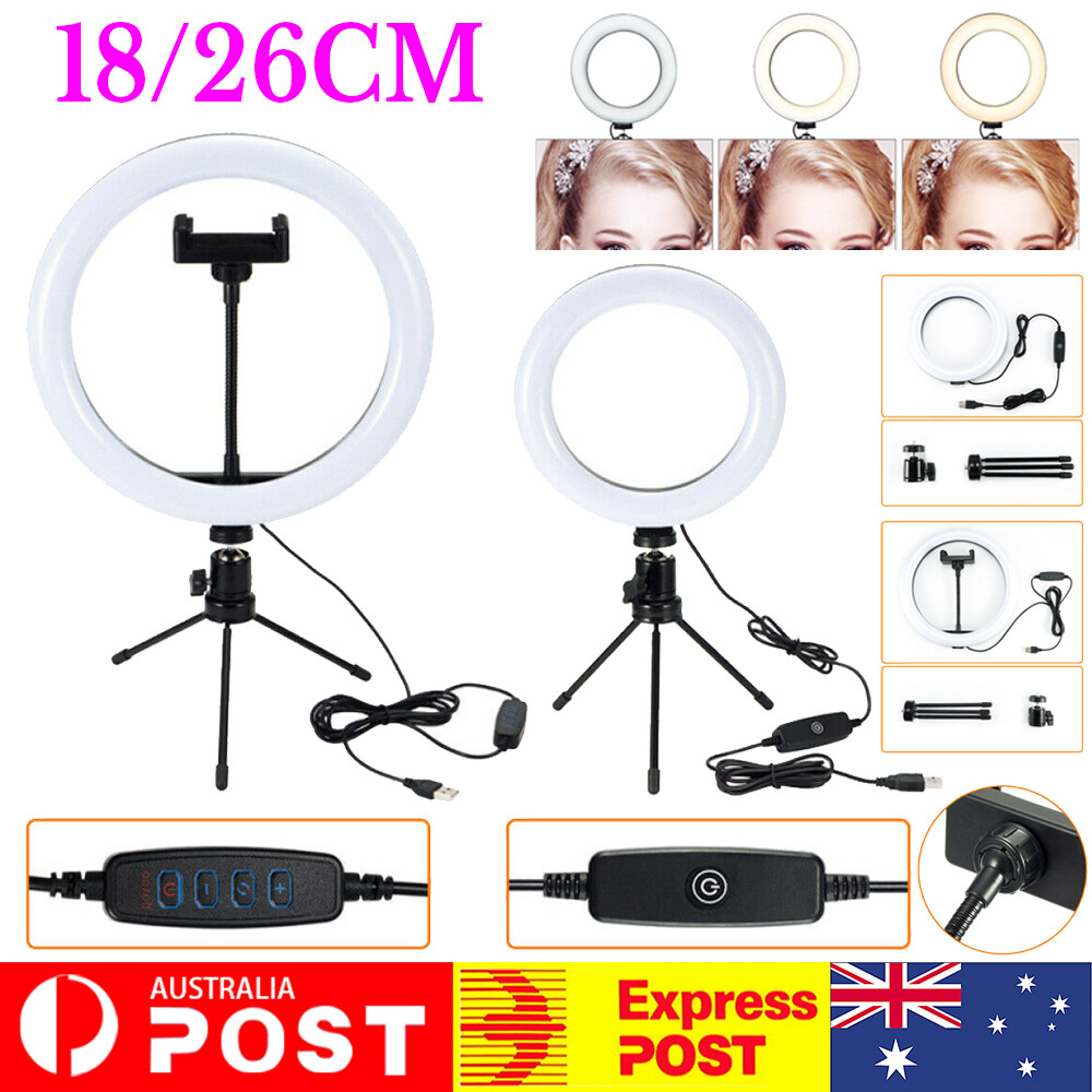 7"-10" Dimmable LED Ring Light Tripod Stand for YT / TikTok Phone Live Selfie