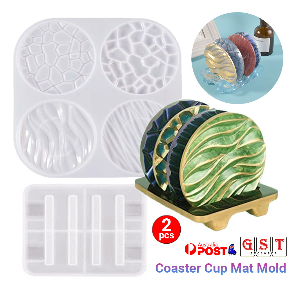 2x Silicone Mold Coaster Mold Epoxy Resin Mould Cup Mat Casting DIY Craft Tools