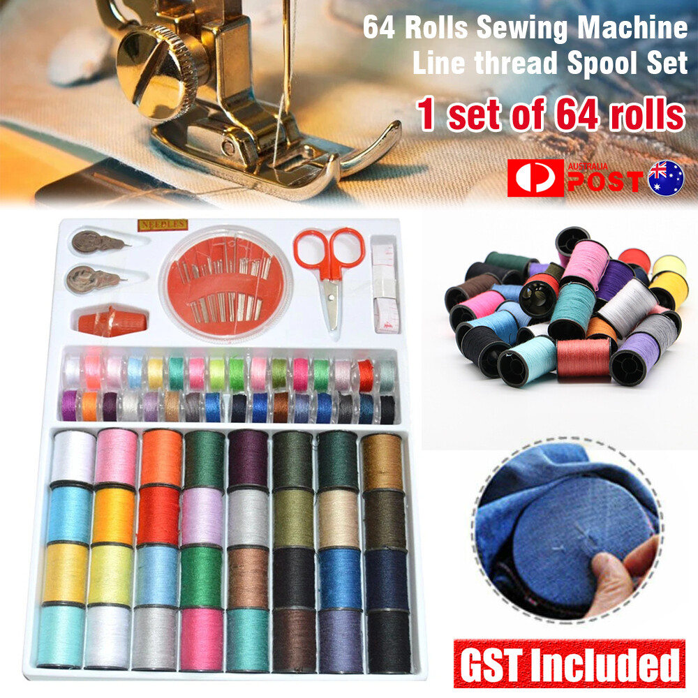 64 Rolls Sewing Machine Line thread Spool Set Bobbin Cotton Reel Needle Tape