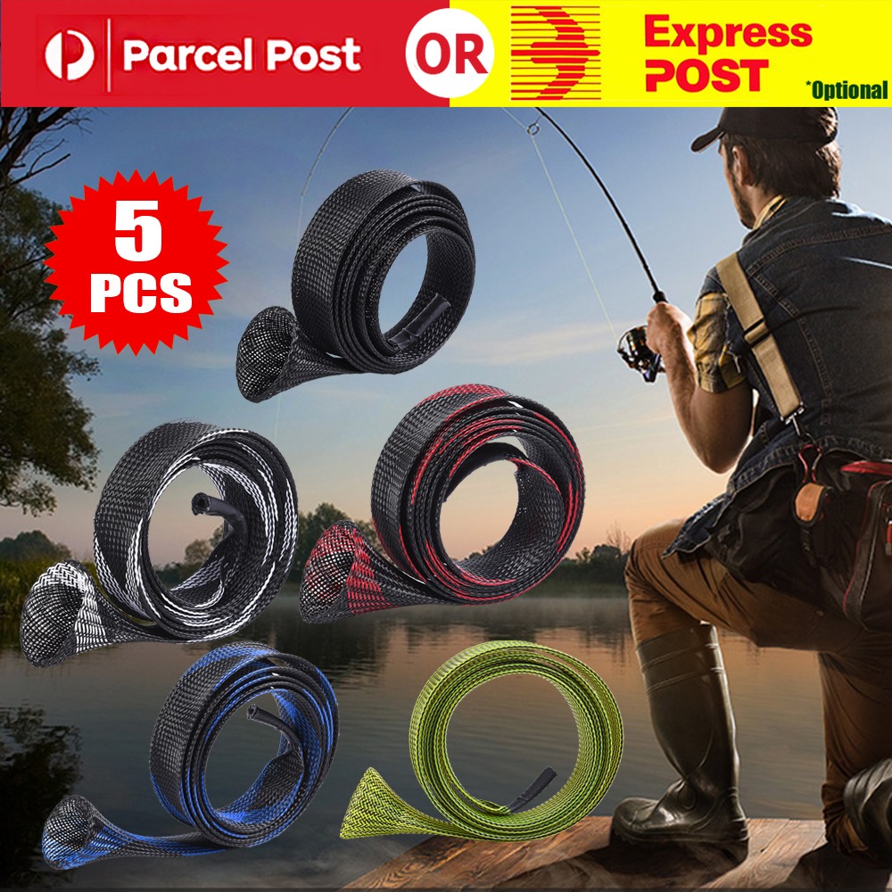 Fishing Rod Mesh Protector Sleeve Cover Set Fishing Rod Sock Skin Pouch Tube 5pc