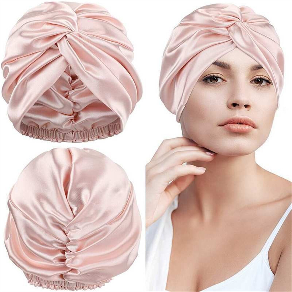 Soft Silk Night Cap Care Bonnet Double-layer Sleeping Cap Hair Styling