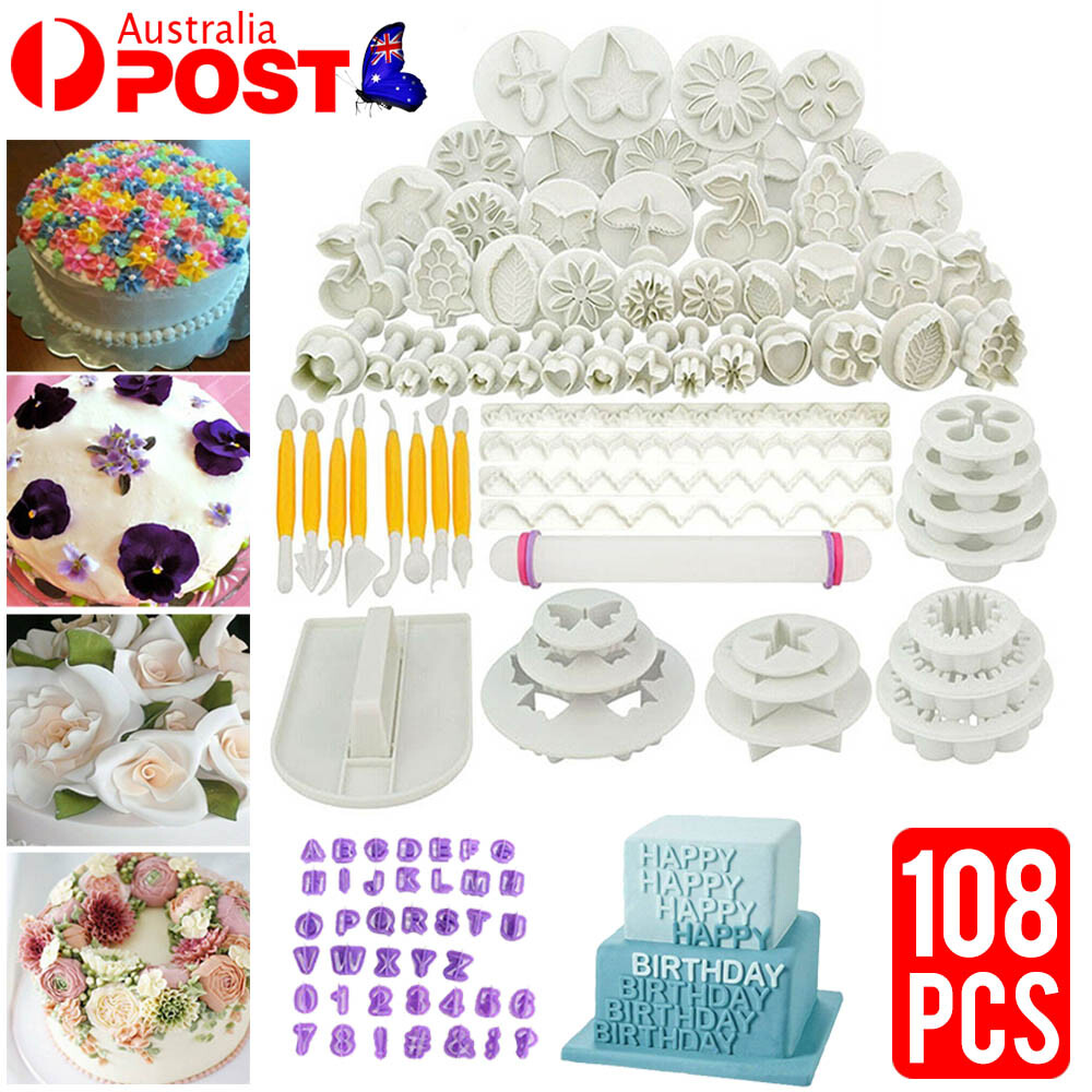 108X Fondant Cake Decorating Pastry Plunger Cutter Tool Flower Letter Mold Mould