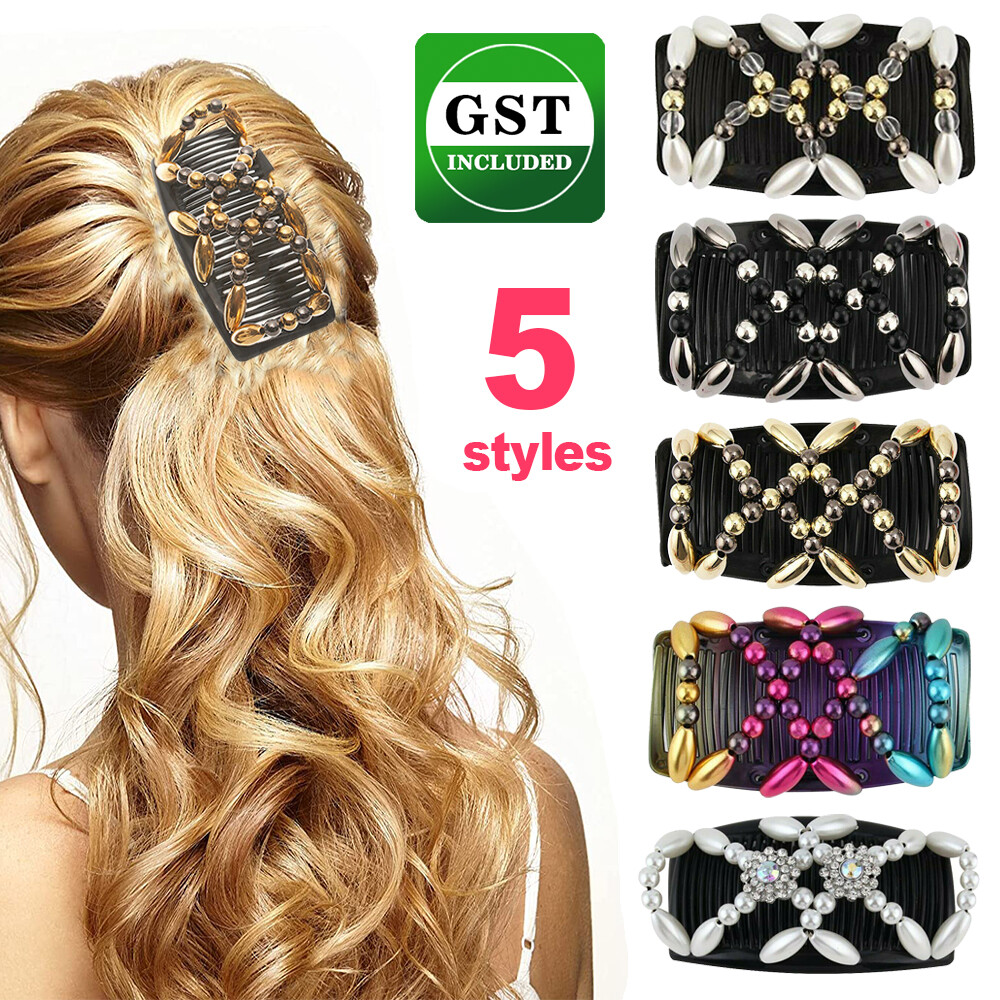 Beaded Stretchy Easy Magic Hair Comb Elastic Double Hair Clip Hair Accessories