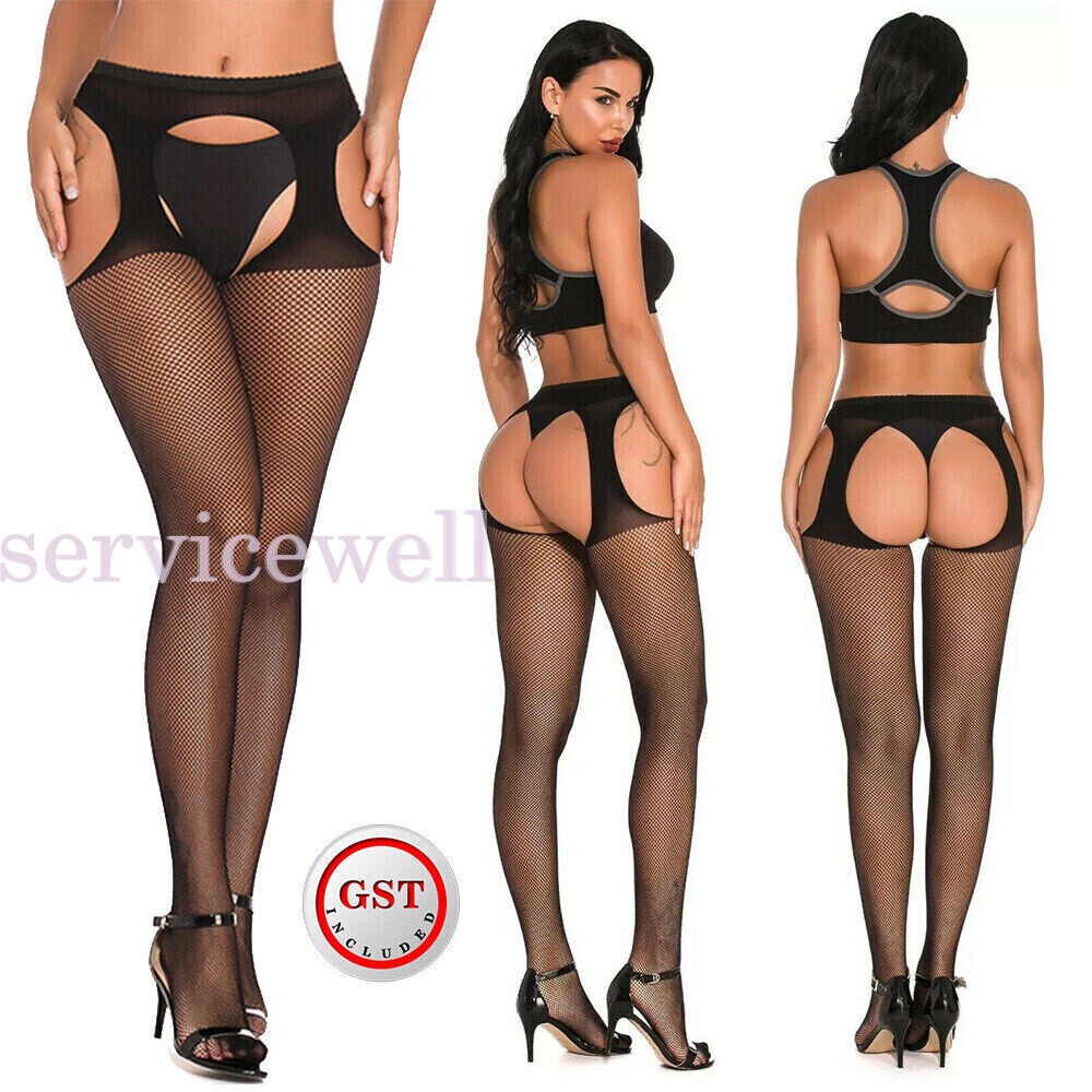 Thigh High Fishnet Stockings Lace Top Over Knee Sexy Black Pantyhose Garter Belt