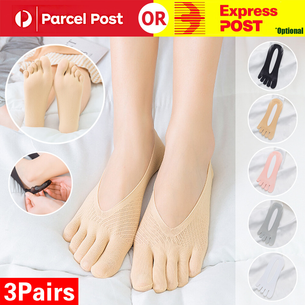 3Pairs Women Cut Crew Ankle Five Finger Toe Socks Low Invisible No Show