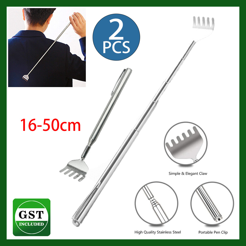 2x Extendable Telescopic Back Scratcher Metal Hand Claw Massager Pocket Clip