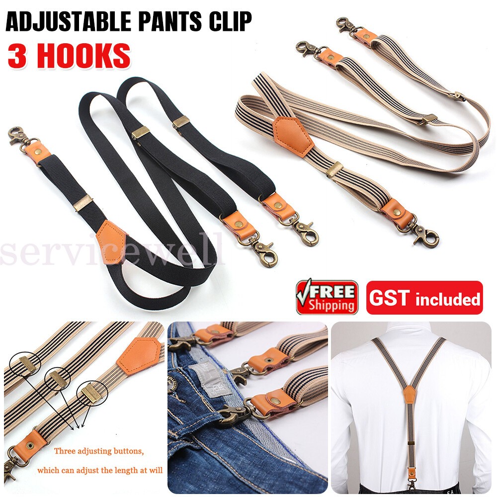Men's Adjustable Elastic SuspendersClips On Braces Trouser Hanging PantClip