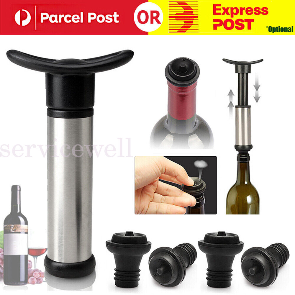 Wine Saver Vacuum Pump Sealer Preserver Set with 4 Valves Air Bottle Stoppers