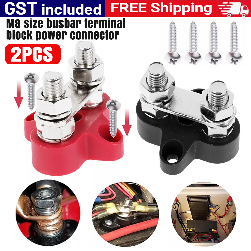 2Pcs Bus Bar Terminal Block 5/16inch M8 DC 48V Power Junction Block Power