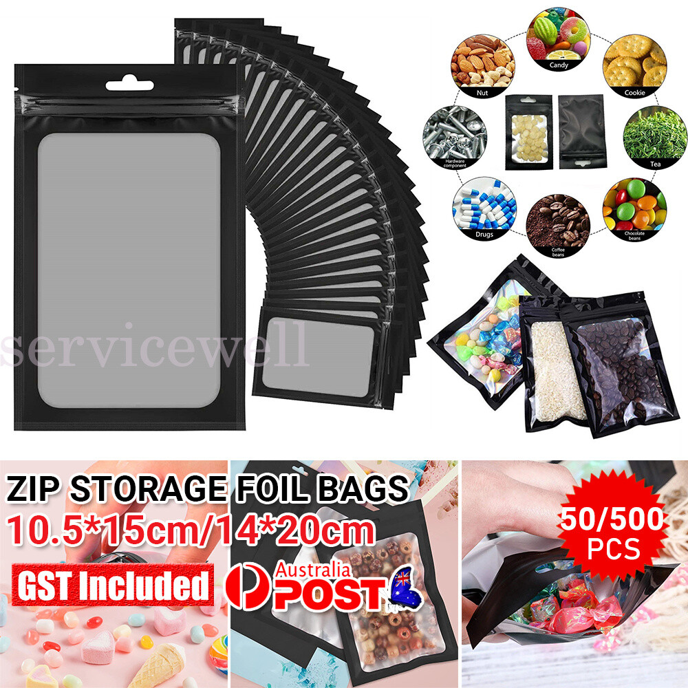 50 100X Aluminum Mylar Package Bag Metallic Foil Stand Up Zip Pouches