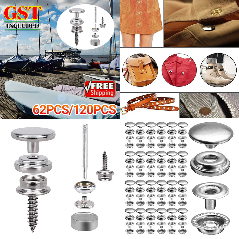62PCS Stainless Steel Canvas to Screw Press Stud Snap Kit Boat Cover 15mm Snap