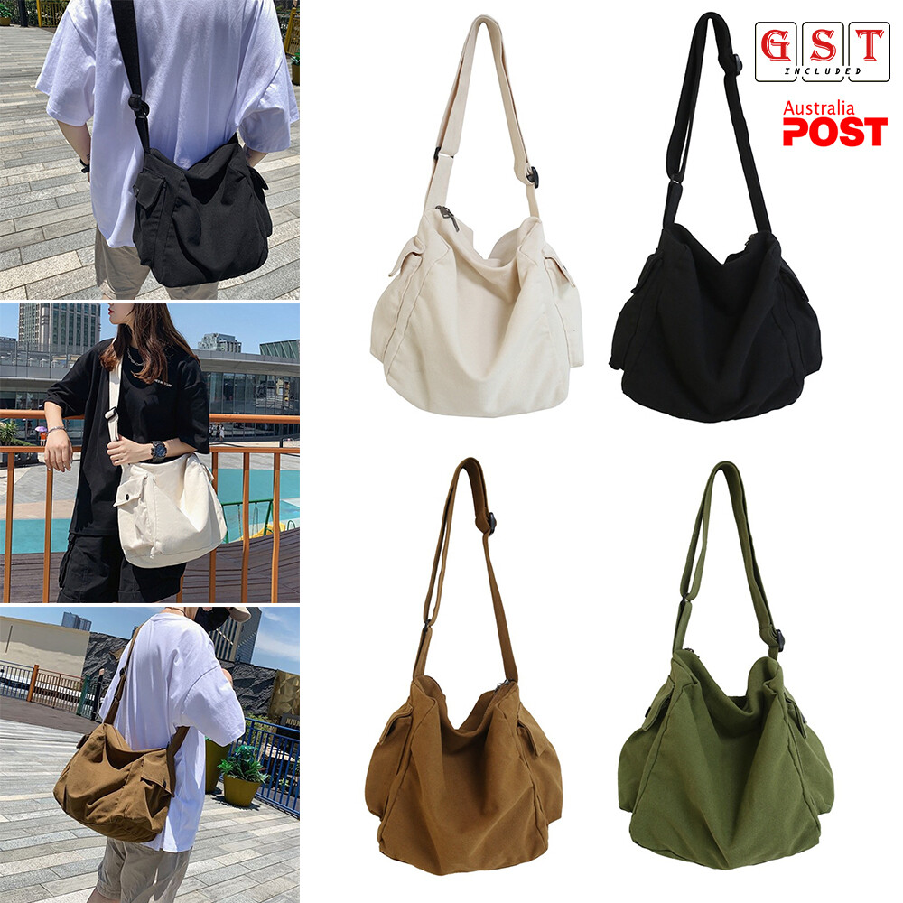 Soft Canvas Shoulder Crossbody Bag Large Capacity Solid Color Messenger Handbags